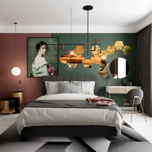 6/12pcs 3D Hexagon Mirror Wall Sticker Rose Gold DIY TV Background Living Room Stickers Wall Decor Bedroom Bathroom Home Decor - Image 4