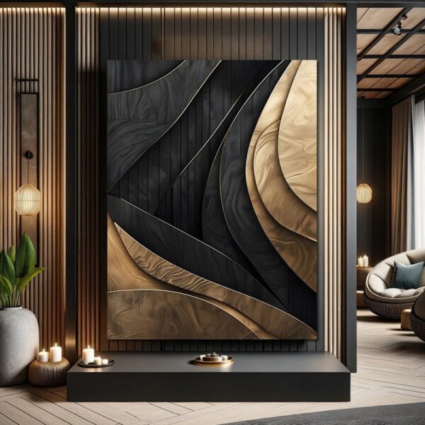 Modern Luxury Pop Art Posters Print 3D Abstract Black And Gold Visual Staggered Aesthetic Canvas Painting Office Cafe Home Decor - Image 3