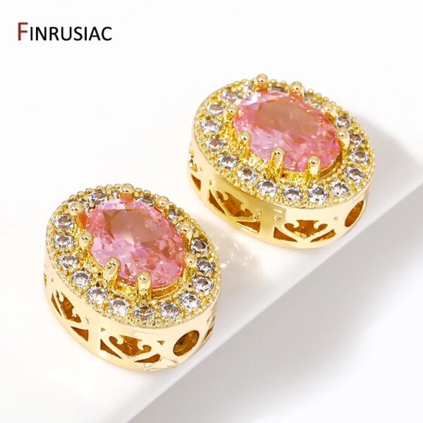 18K Gold Plated Brass Oval CZ Stone Beads,Separators for Bracelets, Spacer Beads Jewelry Making Supplies DIY Accessoriess - Image 2