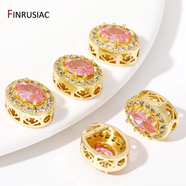 18K Gold Plated Brass Oval CZ Stone Beads,Separators for Bracelets, Spacer Beads Jewelry Making Supplies DIY Accessoriess - Image 4
