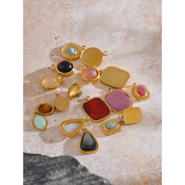 Yhpup Exquisite Stainless Steel Natural Stone Square Round Oval Pendants for Necklace Bracelet Earrings DIY Accessories Makings - Image 6
