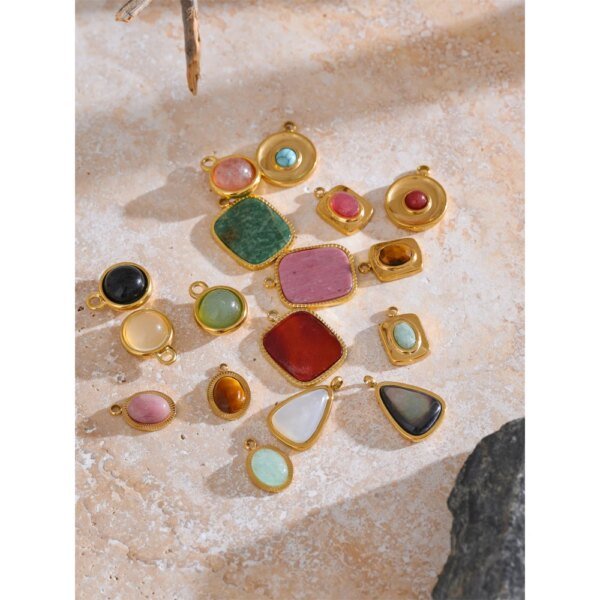 Yhpup Exquisite Stainless Steel Natural Stone Square Round Oval Pendants for Necklace Bracelet Earrings DIY Accessories Makings - Image 2