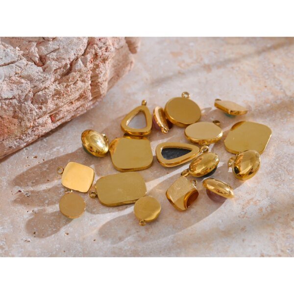 Yhpup Exquisite Stainless Steel Natural Stone Square Round Oval Pendants for Necklace Bracelet Earrings DIY Accessories Makings - Image 3