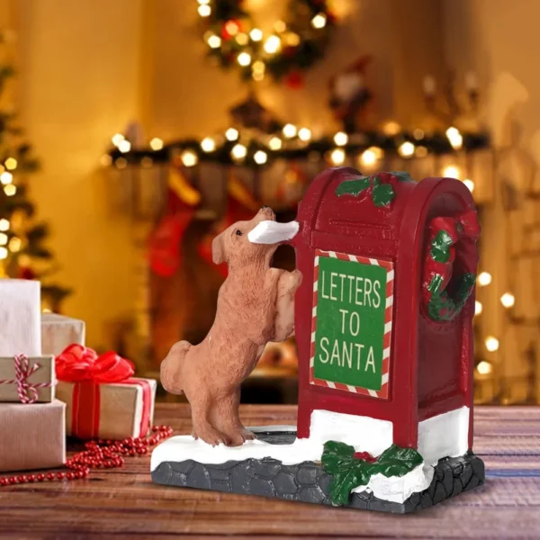 Santa Mailbox with Little Dog Sculpture Tabletop Christmas Mailbox Figurine Christmas Village Accessories Christmas Decorations - Image 4