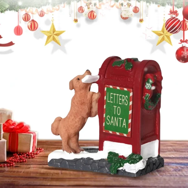 Santa Mailbox with Little Dog Sculpture Tabletop Christmas Mailbox Figurine Christmas Village Accessories Christmas Decorations - Image 2