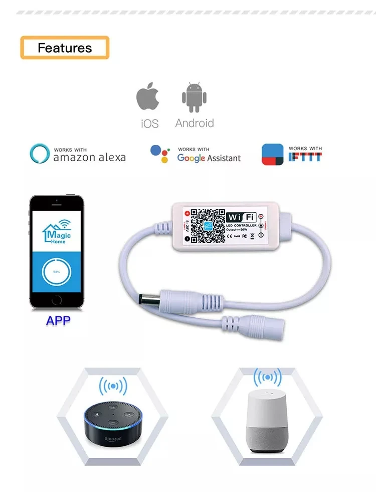 Magic Home DC 12V 24V Wireless Mini WiFi Dimmable Controller Single Color LED Controllers for 2835 5050 5730 LED Strip Light - Image 2