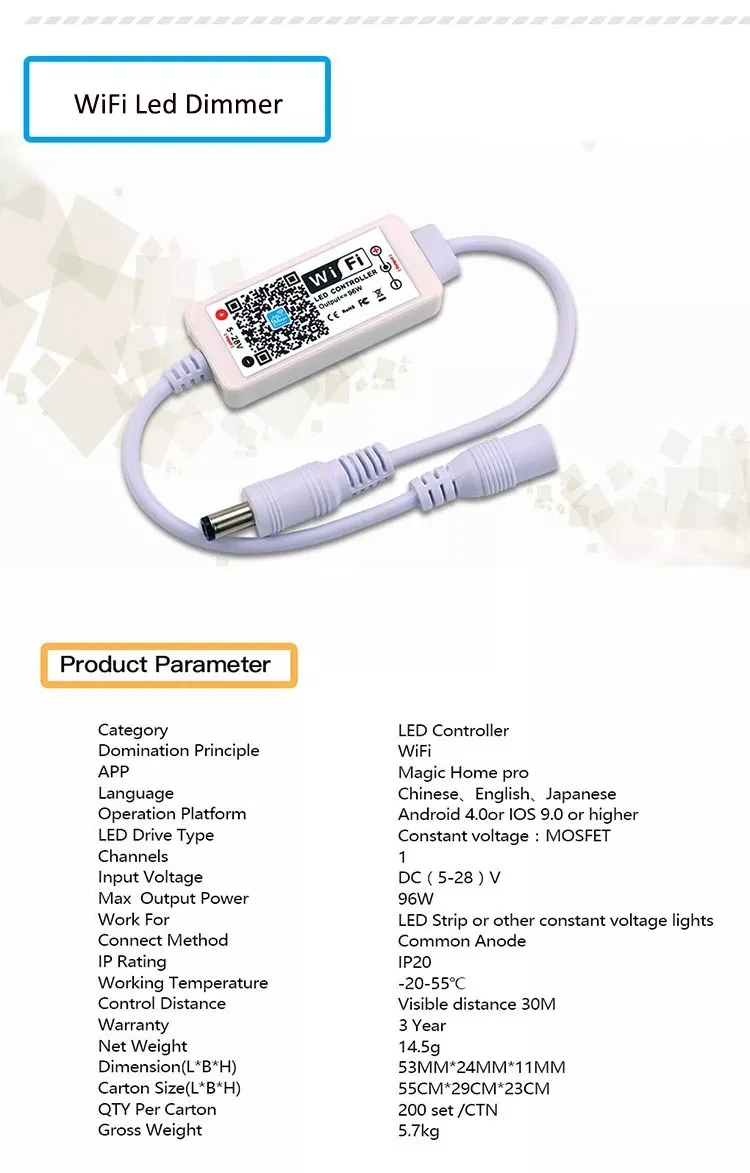 Magic Home DC 12V 24V Wireless Mini WiFi Dimmable Controller Single Color LED Controllers for 2835 5050 5730 LED Strip Light - Image 3