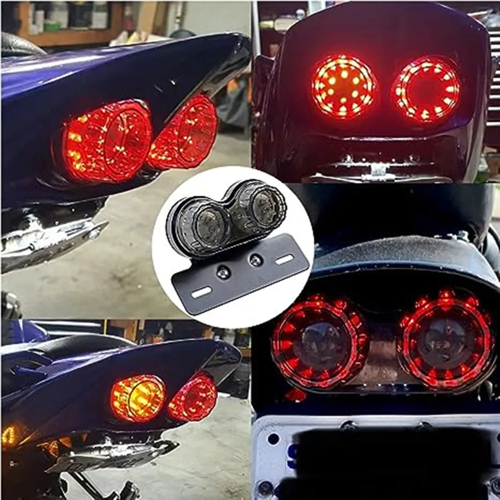 Smoke/Red 12V LED Motorcycle Tail Light Integrated Brake Turn Signal Light with License Plate Bracket For Harley Honda Yamaha - Image 6