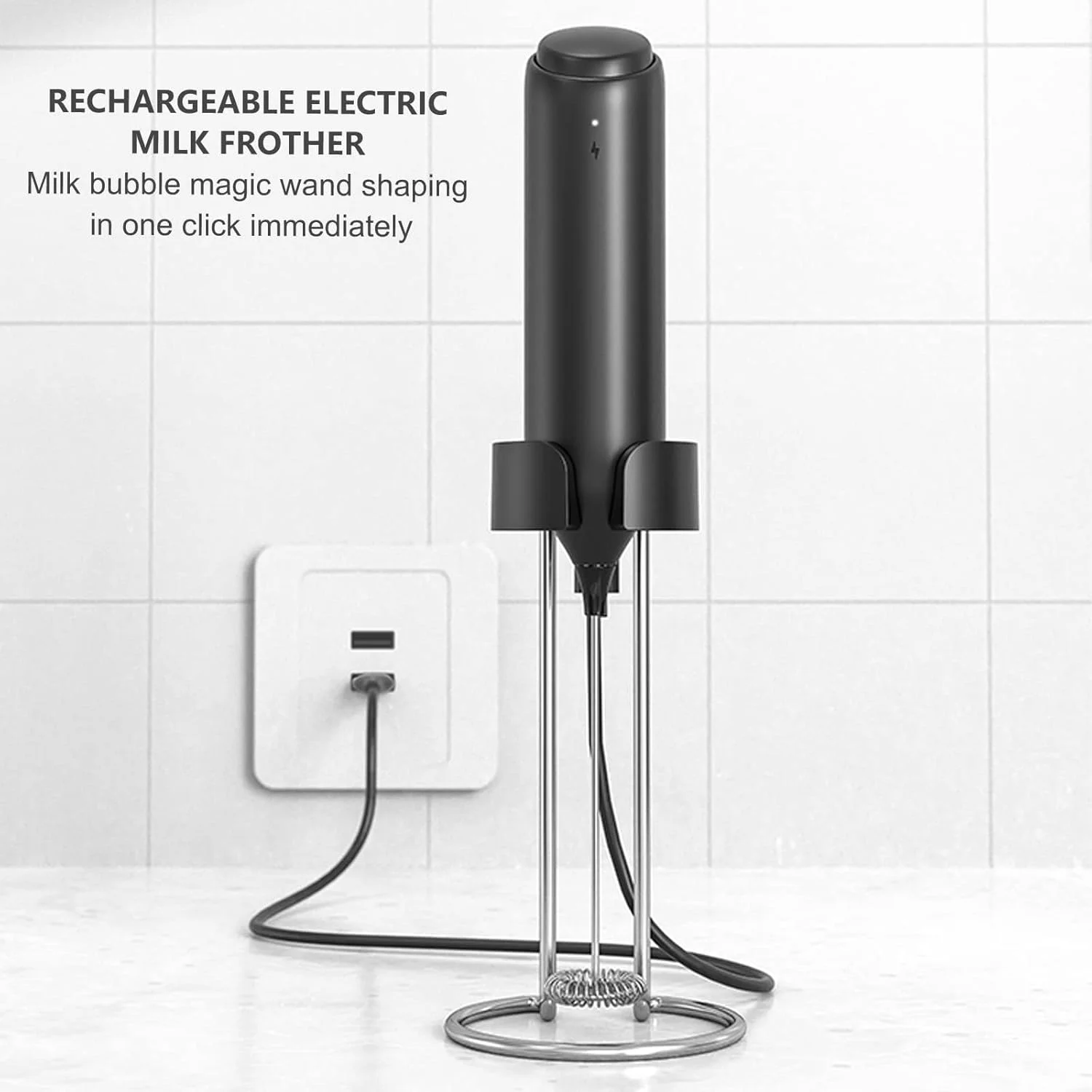 Milk Frother Coffee Mixer Wand USB Rechargeable Drink Mixer Stainless Steel Mini Whisk for Egg,Drink Frother Portable Kitchen Co - Image 2