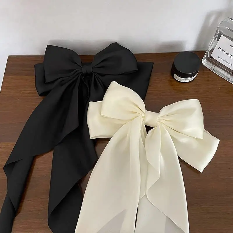 Fashion Solid Satin Spring Clip Simple Sweet Bowknot Hairpins Women Elegant Bow Ribbon Hair Clip Hair Accessories for Girls 