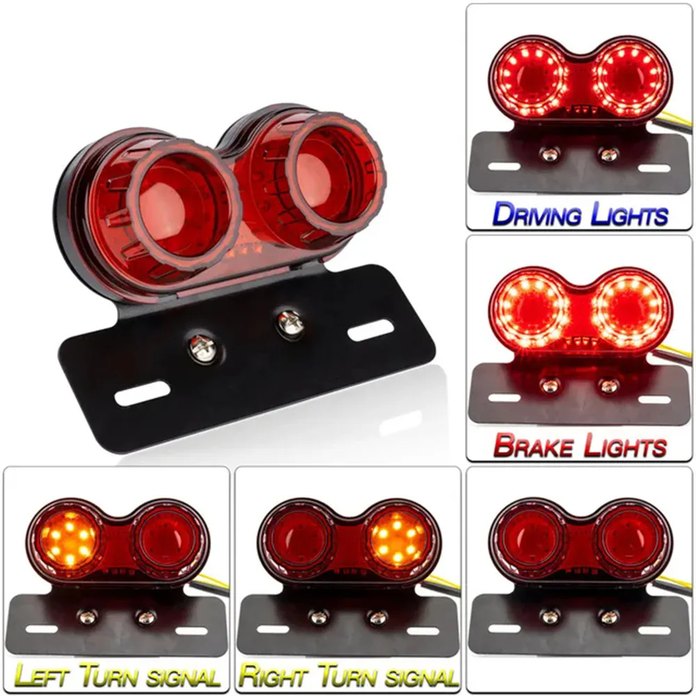 Smoke/Red 12V LED Motorcycle Tail Light Integrated Brake Turn Signal Light with License Plate Bracket For Harley Honda Yamaha - Image 4