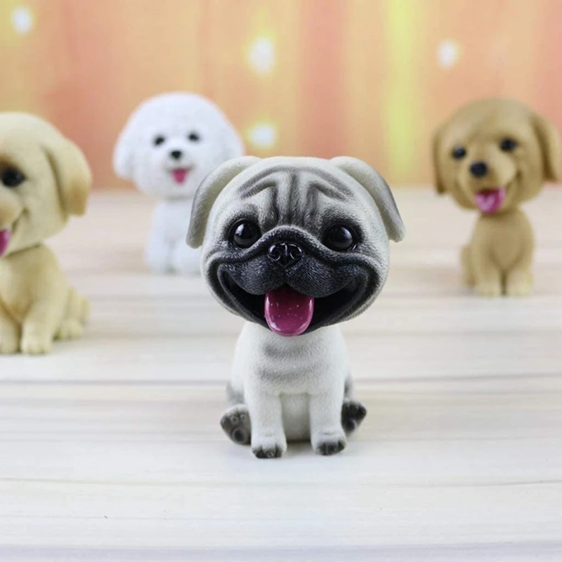 A23Q-Resin Cute Bobble Head Dog Bobbing Head Puppy Figurine Toy Home Home/Car Dashboard For Car Vehicle Decoration - Pug - Image 2