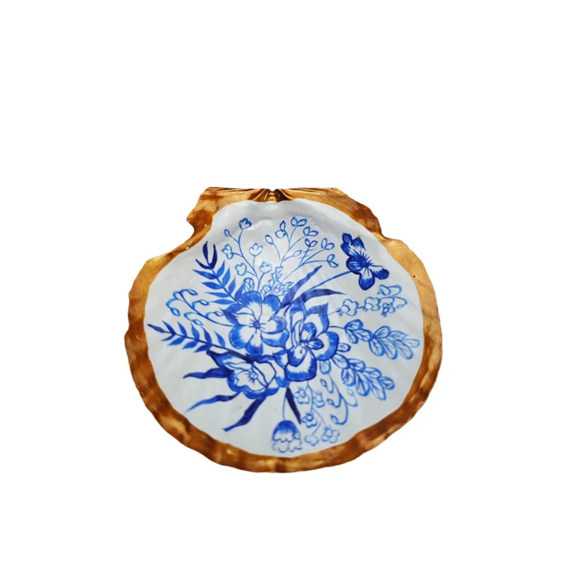 Ocean-inspired Seashell Design Jewelry Tray with Vintage Floral Print - Perfect Holder for Rings Earrings and Accessories