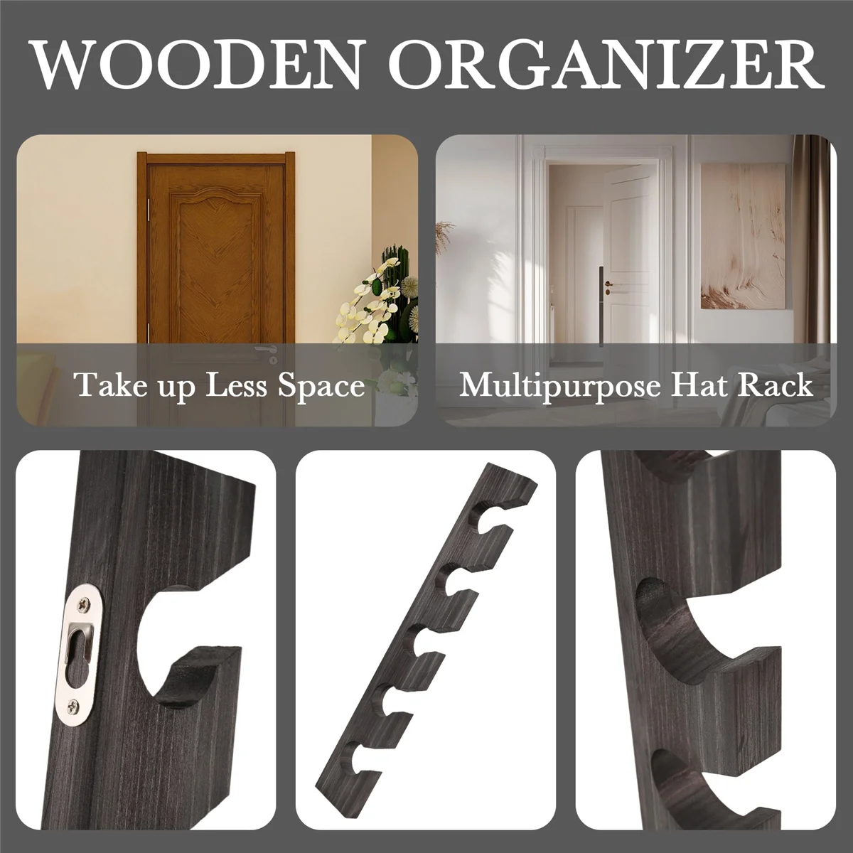 M21K Wooden Hat Hanger for Baseball Cap Home Decor Space-Saving Wooden Organizer with Display Shelf Black - Image 5