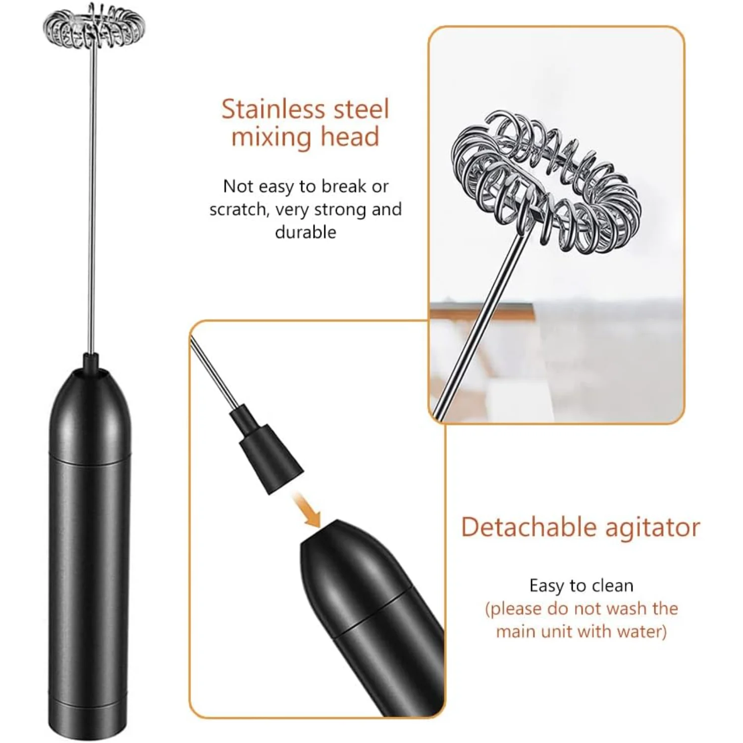 Milk Frother Mini Manual Milk Frother Stick 19000 RPM Battery Operated Milk Frother for Coffee Latte Cappuccino Cream (black) - Image 6