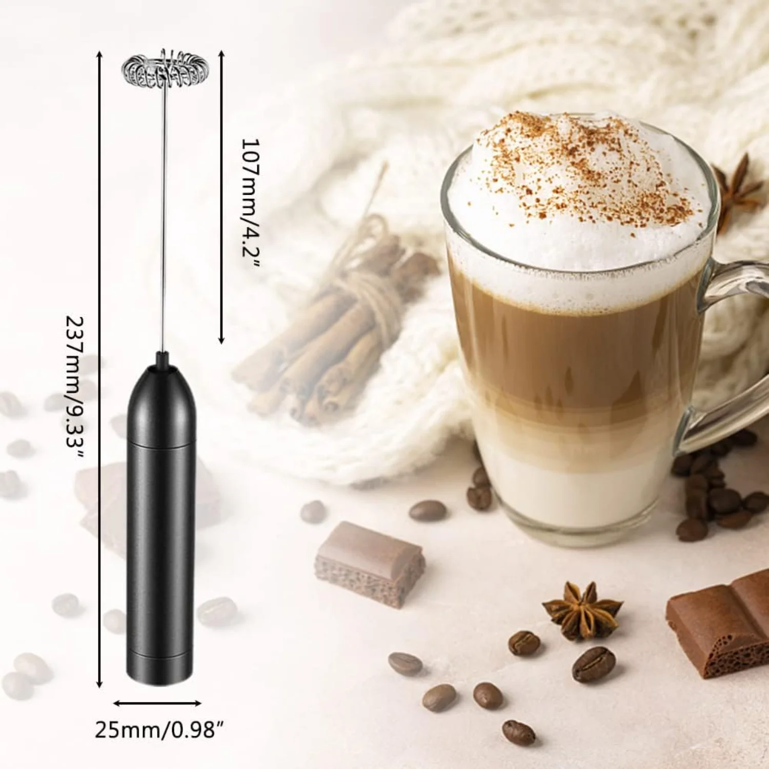 Milk Frother Mini Manual Milk Frother Stick 19000 RPM Battery Operated Milk Frother for Coffee Latte Cappuccino Cream (black) - Image 2