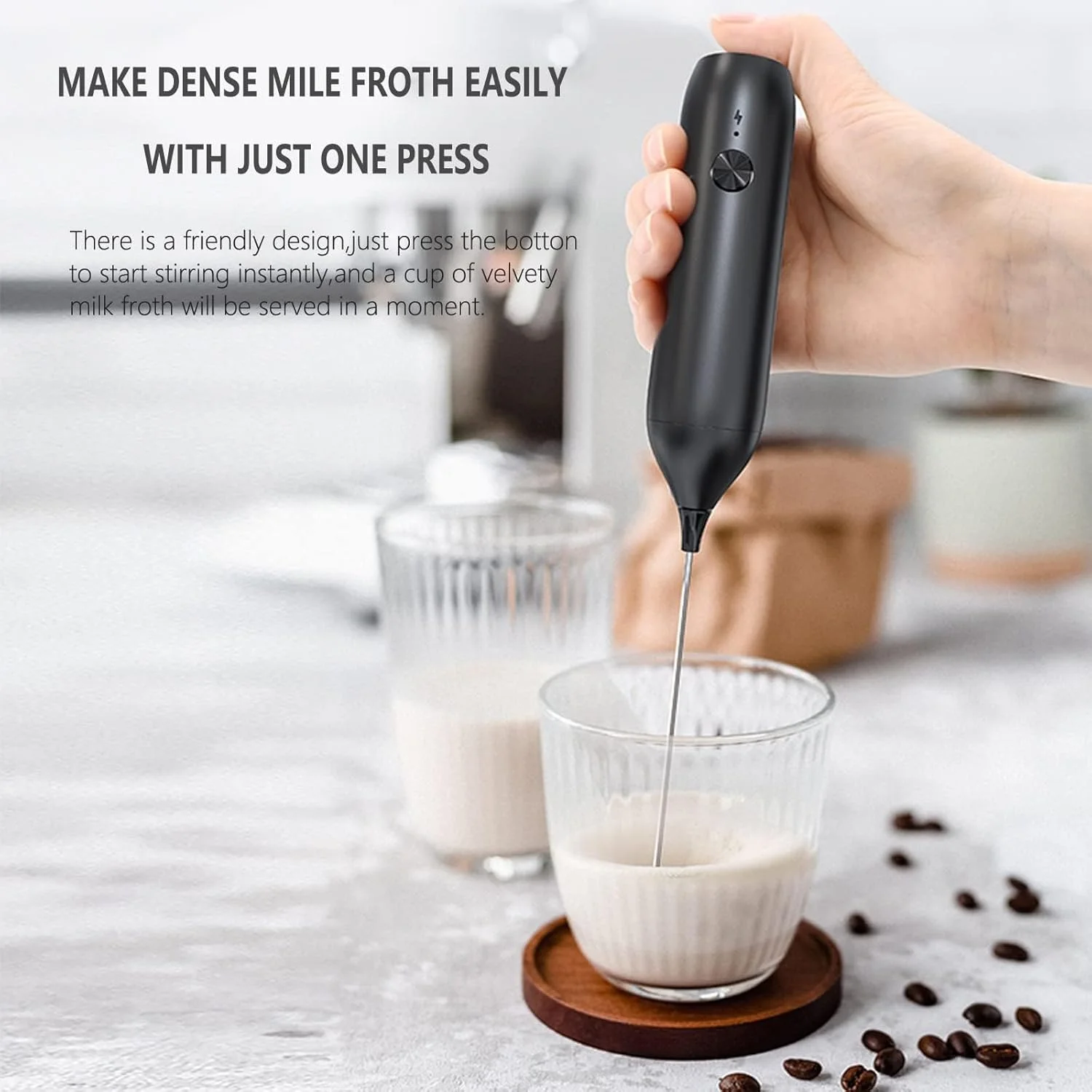 Milk Frother Coffee Mixer Wand USB Rechargeable Drink Mixer Stainless Steel Mini Whisk for Egg,Drink Frother Portable Kitchen Co - Image 6