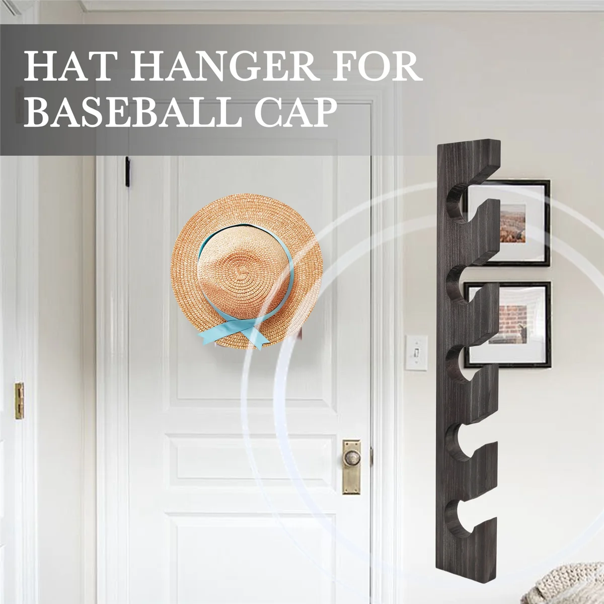 M21K Wooden Hat Hanger for Baseball Cap Home Decor Space-Saving Wooden Organizer with Display Shelf Black - Image 4