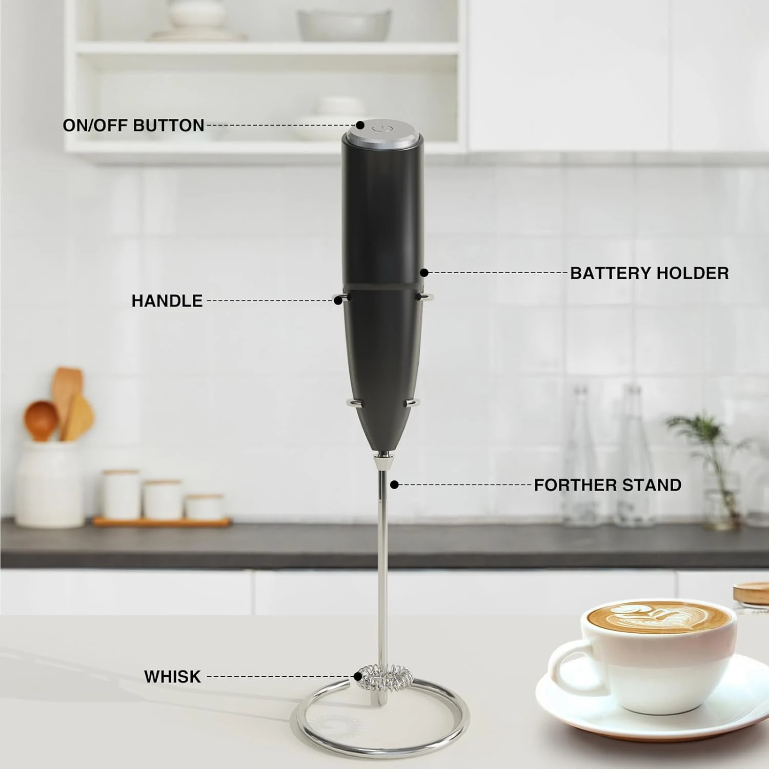 Milk Frother Handheld for Coffee with Stand - hand frother wand, whisk Drink Mixer Mini Foamer for Cappuccino, Frappe, Matcha, - Image 3