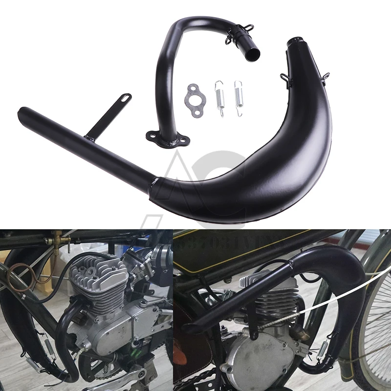 Black Pipe Exhaust Muffler Fit For 2 Stroke 50 80cc Bike Gas Engine Curved Exhaust Pipe Motor Bicycle Parts