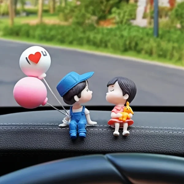 Car Decoration Cute Cartoon Couples Action Figure Figurines Balloon Ornament - For Girls - Auto Interior Dashboard Accessories - Image 2