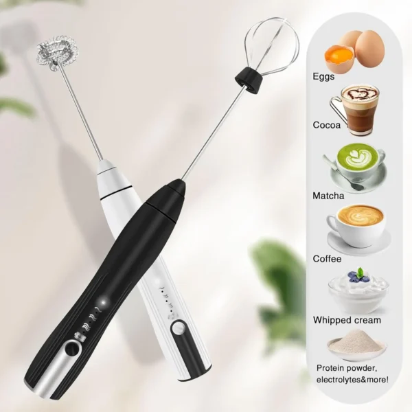 Rechargeable Milk Frother with Speeds, Powerful Whisk Drink Mixer with 2 Head for Coffee, Mini Foam Maker for Cappuccino, Frap - Image 2