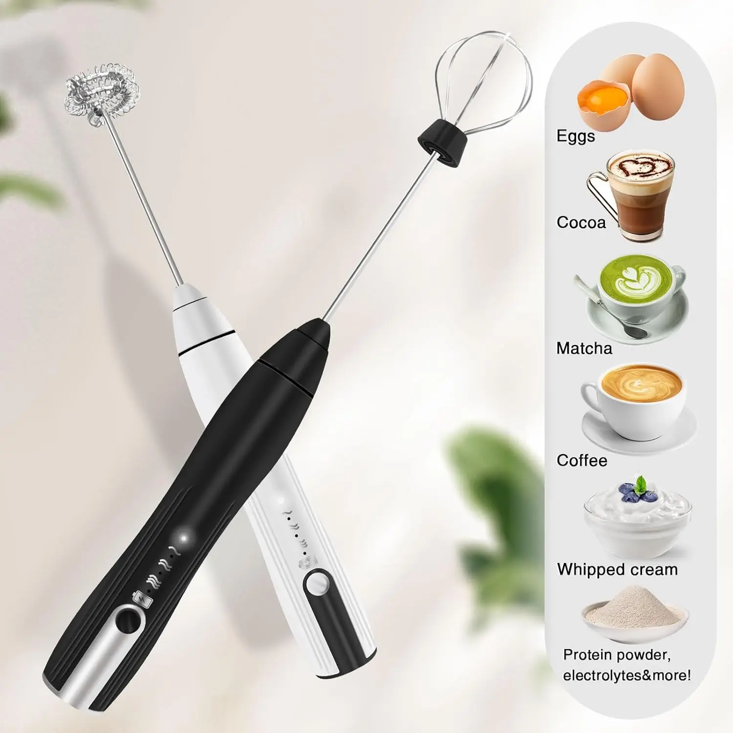 Rechargeable Milk Frother with Speeds, Powerful Whisk Drink Mixer with 2 Head for Coffee, Mini Foam Maker for Cappuccino, Frap - Image 2