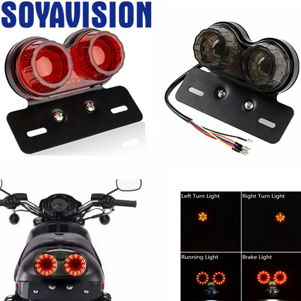 Smoke/Red 12V LED Motorcycle Tail Light Integrated Brake Turn Signal Light with License Plate Bracket For Harley Honda Yamaha