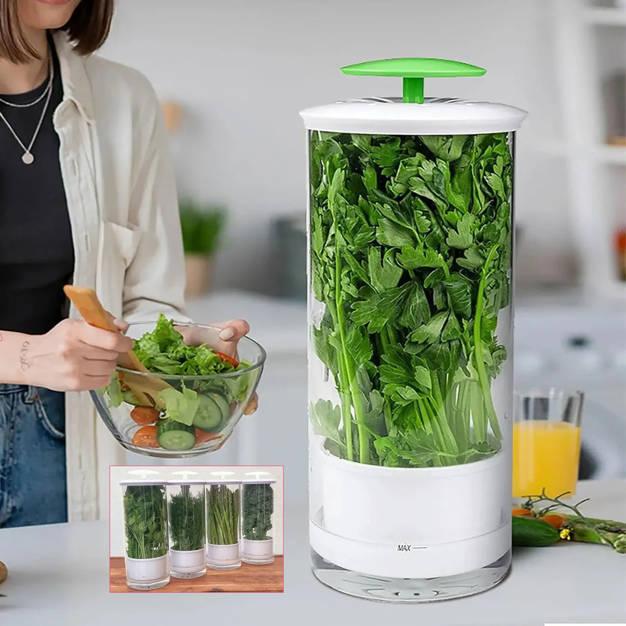 Household Clean Green Vegetable Transparent Saver Herb Cilantro Parsley Breathable Preservation Fresh Storage Container Box