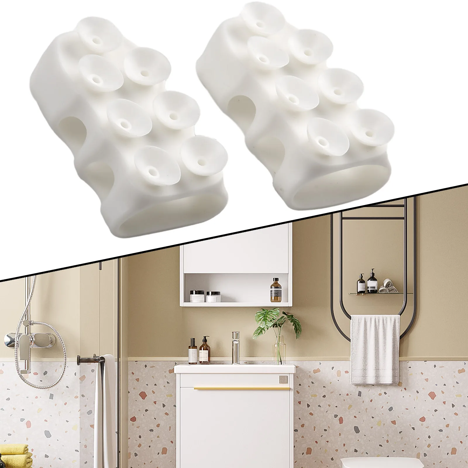 With Holder Shower 1/2pcs Bracket Cup Hooks Silicone Bathroom Head Mounted Movable Rack Suction Accessories Tool - Image 2