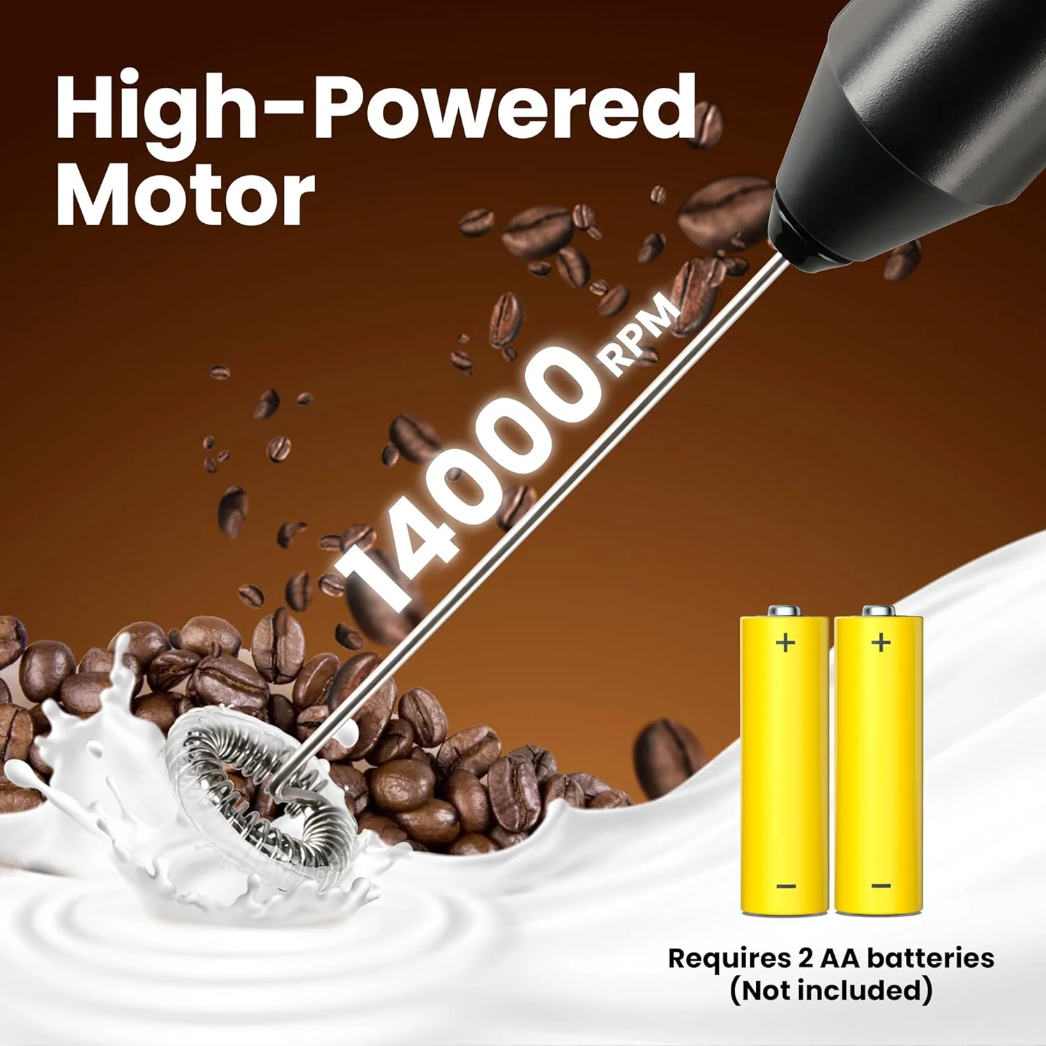Milk Frother with Stainless Steel Stand, Battery Operated Whisk Maker Hand Drink Mixer for Lattes, Coffee, Cappuccino, Matcha, - Image 5