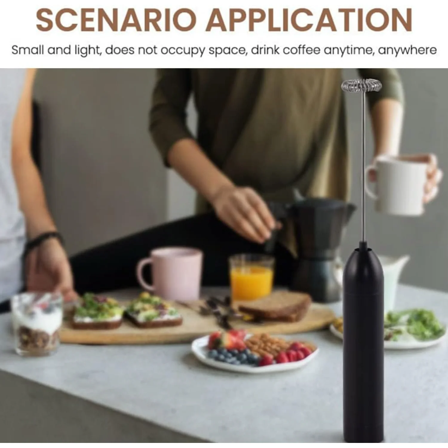 Milk Frother Mini Manual Milk Frother Stick 19000 RPM Battery Operated Milk Frother for Coffee Latte Cappuccino Cream (black) - Image 5