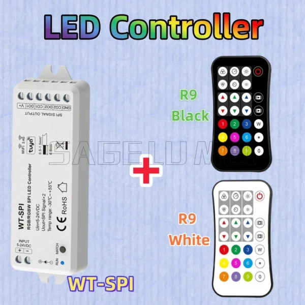 Skydance R9 WT-SPI WiFi & RF RGB/RGBW SPI LED Controller Tuya App For WS2811 WS2812 WS2815 UCS1903 Pixel LED Strip Lights5-24VDC