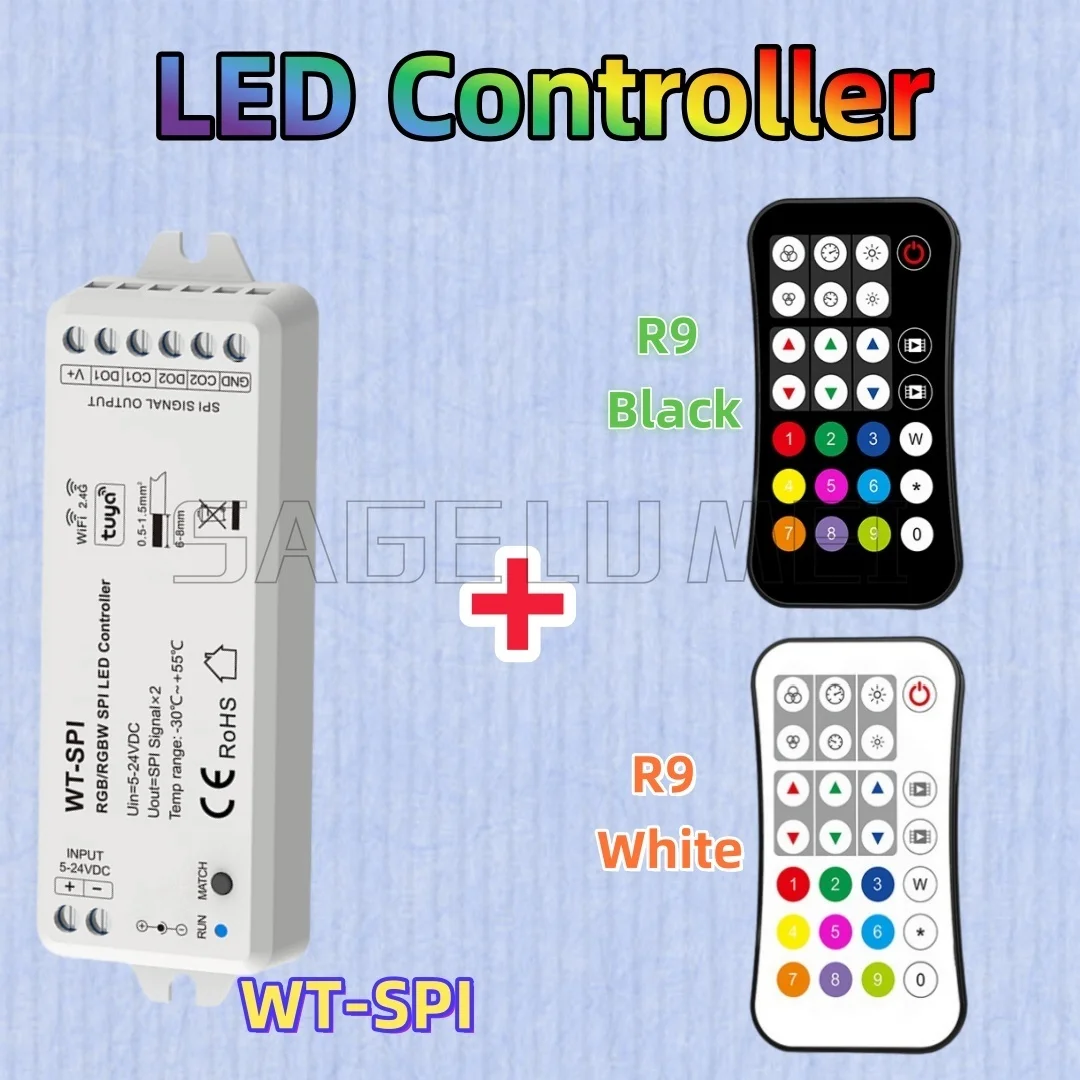 Skydance R9 WT-SPI WiFi & RF RGB/RGBW SPI LED Controller Tuya App For WS2811 WS2812 WS2815 UCS1903 Pixel LED Strip Lights5-24VDC