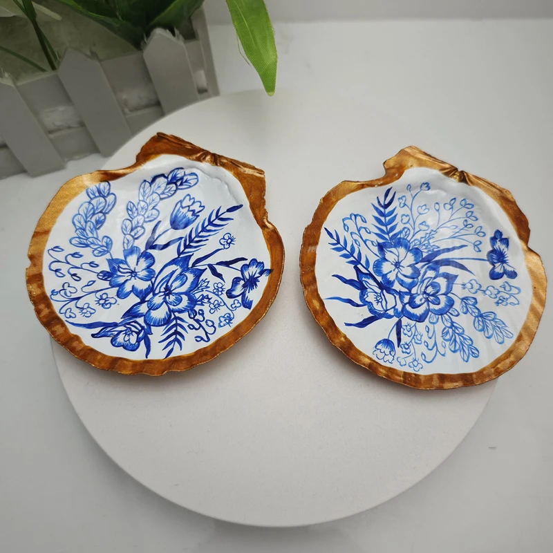 Ocean-inspired Seashell Design Jewelry Tray with Vintage Floral Print - Perfect Holder for Rings Earrings and Accessories - Image 2
