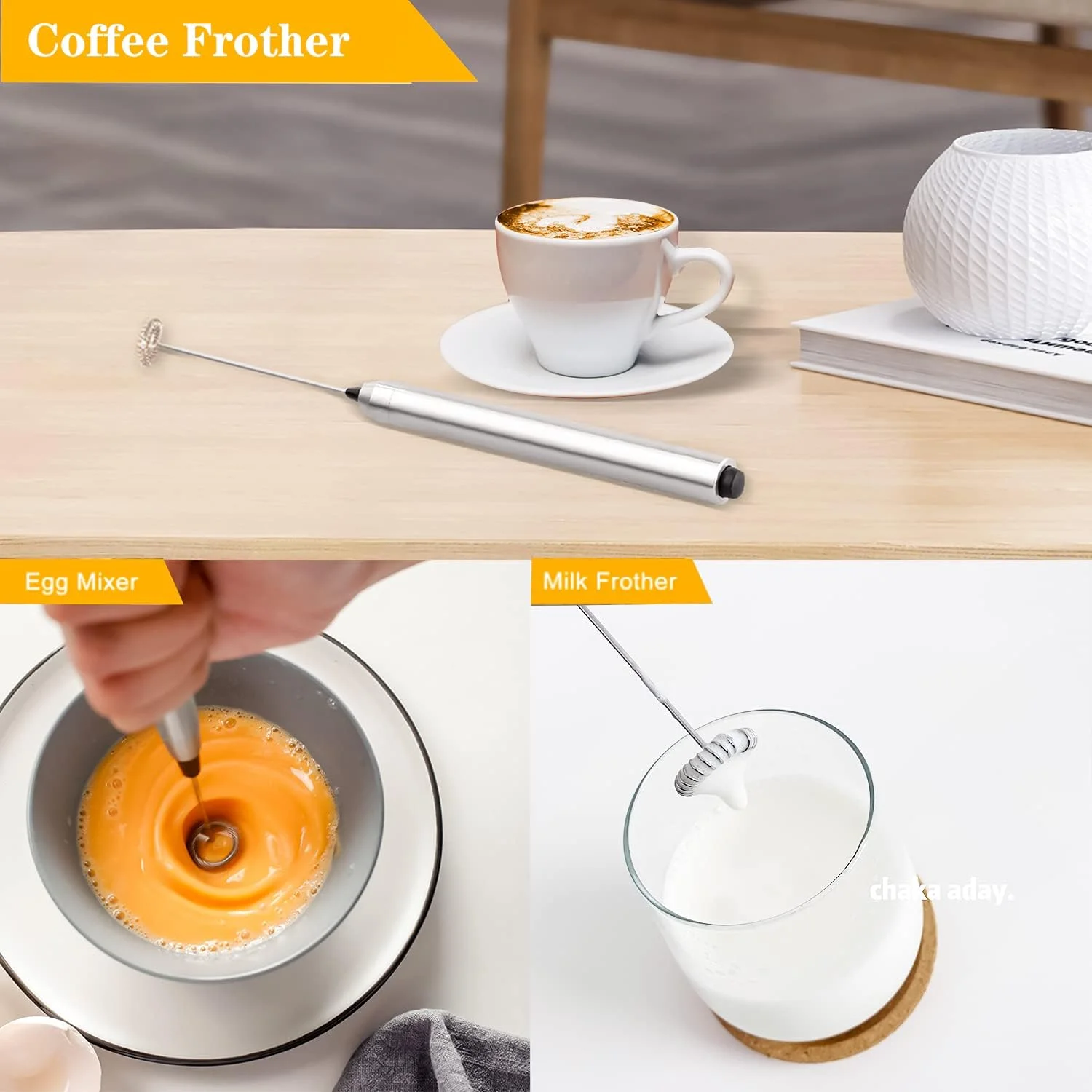 Milk Frother , Battery Operated Drink Coffee Mixer with Stainless Steel Whisk, Coffee Foam Maker, Foamer for Lattes,Cappuccino, - Image 2