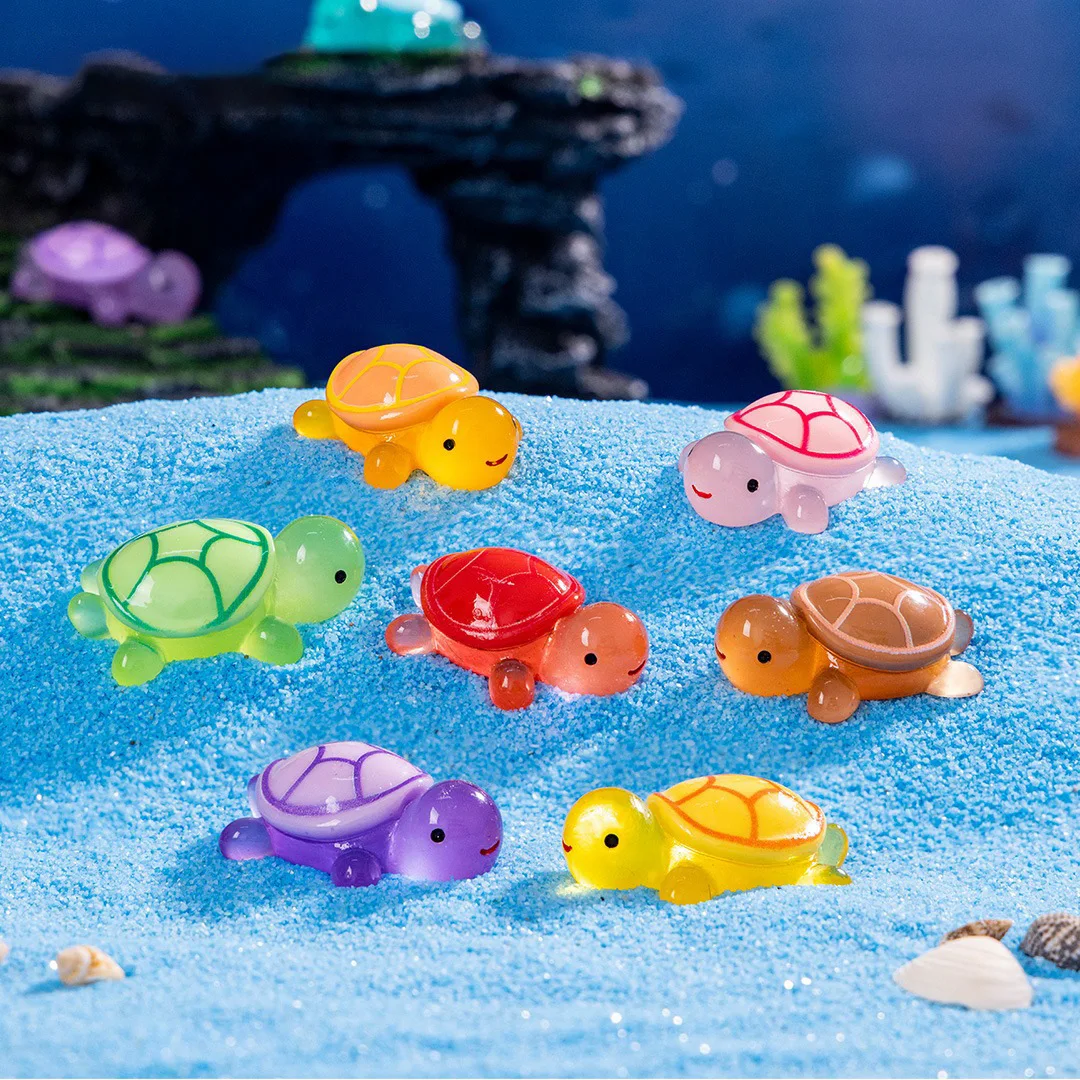 10Pcs Cartoon Cute Colorful Little Turtle Luminous Car Trinket Crystal Ball Decorative Accessories - Image 2