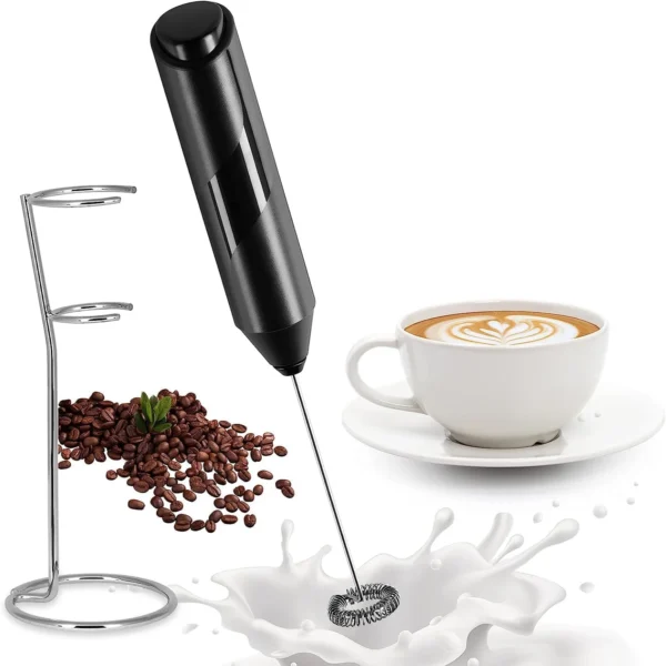 Milk Frother with Stainless Steel Stand, Portable and Powerful Foam Maker for Coffee, Latte, Cappuccino, Hot Chocolate, Drink M