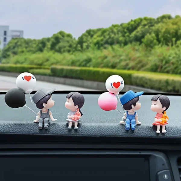 Car Decoration Cute Cartoon Couples Action Figure Figurines Balloon Ornament - For Girls - Auto Interior Dashboard Accessories - Image 4