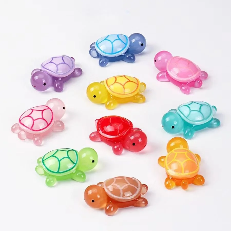 10Pcs Cartoon Cute Colorful Little Turtle Luminous Car Trinket Crystal Ball Decorative Accessories - Image 6