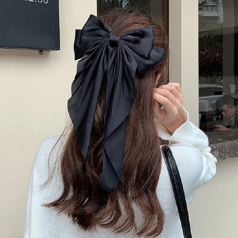 Fashion Solid Satin Spring Clip Simple Sweet Bowknot Hairpins Women Elegant Bow Ribbon Hair Clip Hair Accessories for Girls  - Image 3
