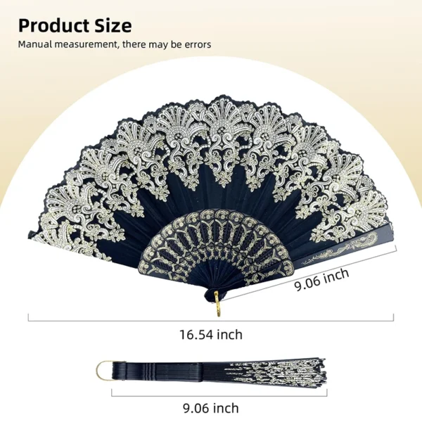 5 Pieces Chinese Style Gold Powder Lace Fan Hand Painted Plastic Folding Dance Party Decor Halloween Wedding Gift - Image 6