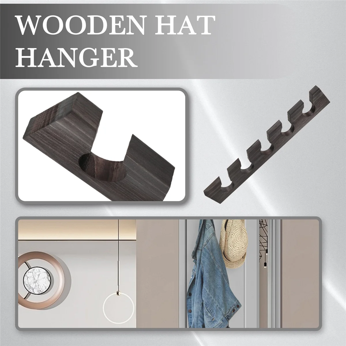 M21K Wooden Hat Hanger for Baseball Cap Home Decor Space-Saving Wooden Organizer with Display Shelf Black - Image 6
