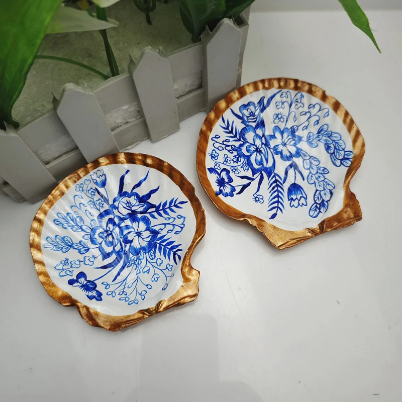 Ocean-inspired Seashell Design Jewelry Tray with Vintage Floral Print - Perfect Holder for Rings Earrings and Accessories - Image 6
