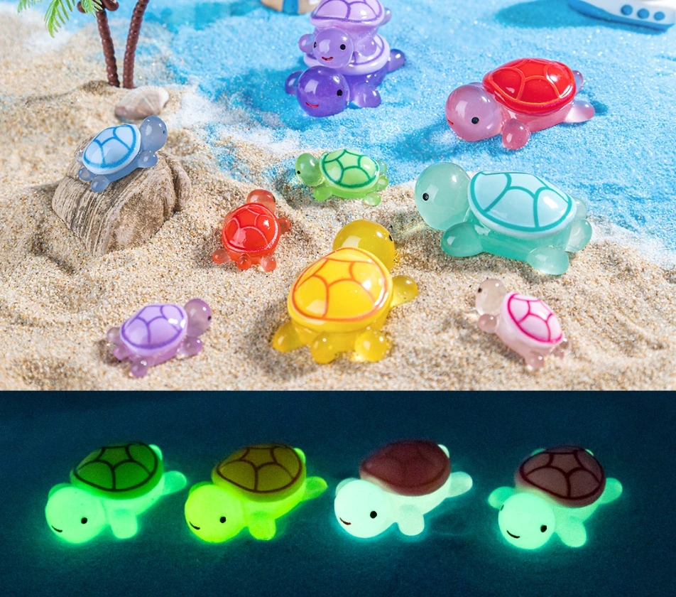 10Pcs Cartoon Cute Colorful Little Turtle Luminous Car Trinket Crystal Ball Decorative Accessories