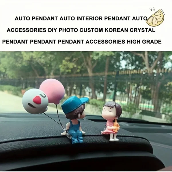 Car Decoration Cute Cartoon Couples Action Figure Figurines Balloon Ornament - For Girls - Auto Interior Dashboard Accessories - Image 5