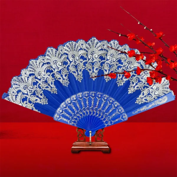 5 Pieces Chinese Style Gold Powder Lace Fan Hand Painted Plastic Folding Dance Party Decor Halloween Wedding Gift - Image 5