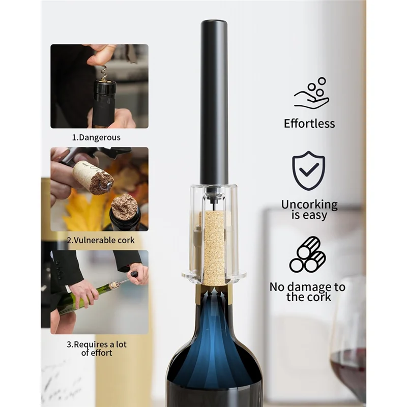 B58B-For Wine Bottle Opener Set With 4 In 1 Air Pump, Foil Cutter, For Wine Pourer, Vacuum Stopper& Storage Base For Wine Lovers - Image 5