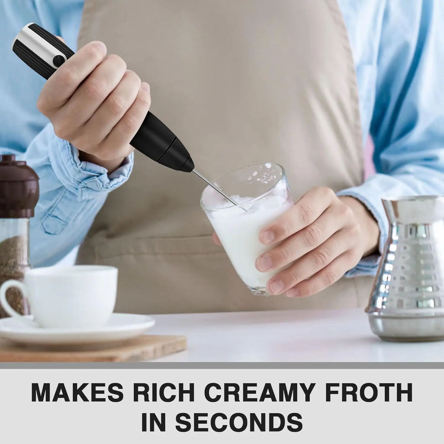 Rechargeable Milk Frother with Speeds, Powerful Whisk Drink Mixer with 2 Head for Coffee, Mini Foam Maker for Cappuccino, Frap - Image 3