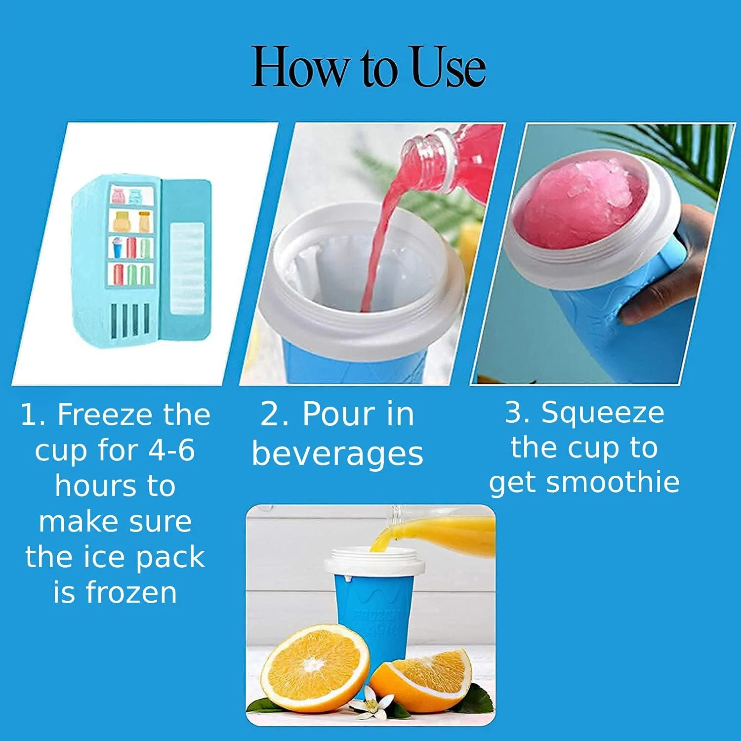Slushy Maker Cup for TIK TOK Quick Smoothies & Ice Cream - Easy-carry, Blue Color - Image 4